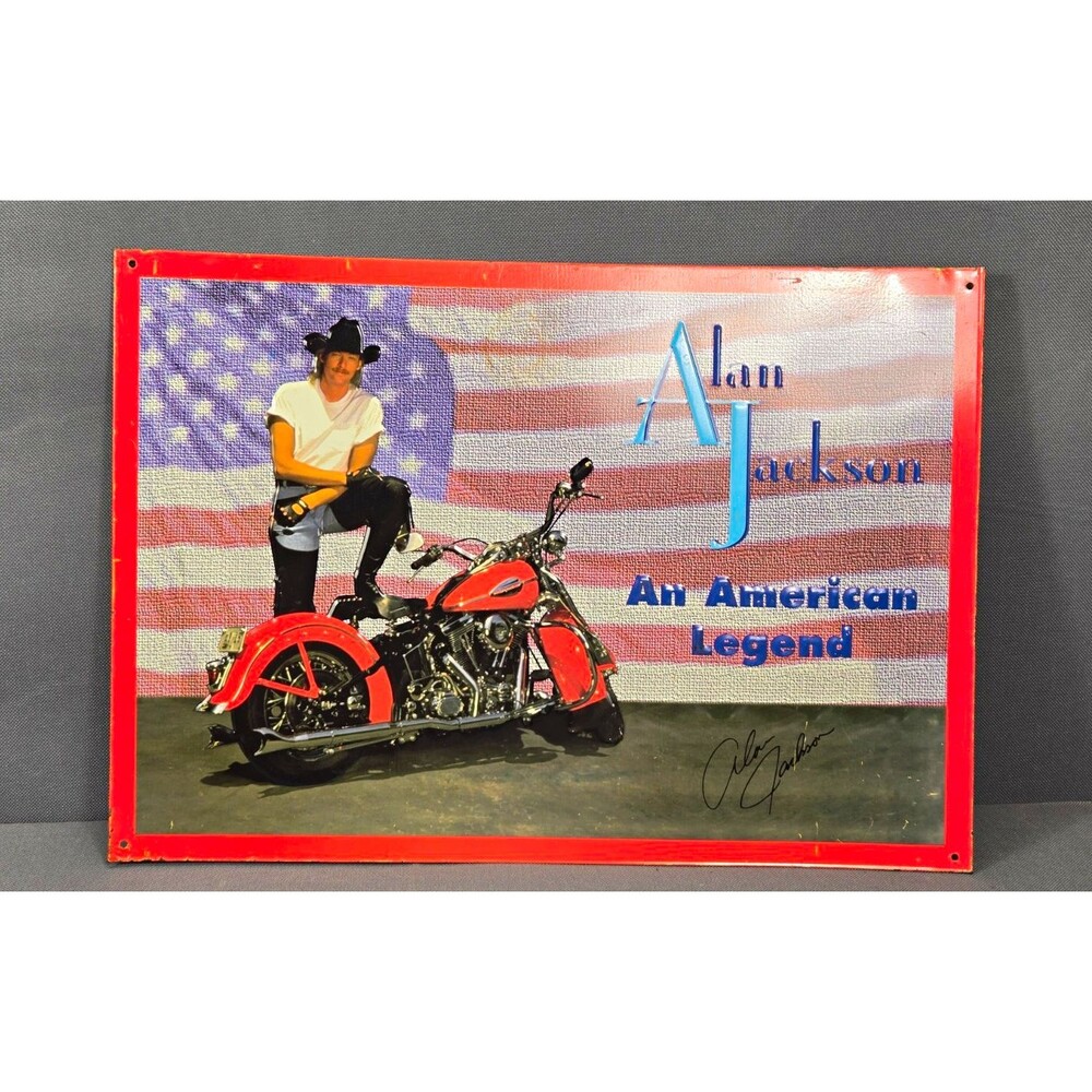 Vintage 1997 Alan Jackson Arista Records Metal Sign Harley Davidson 17"x12"